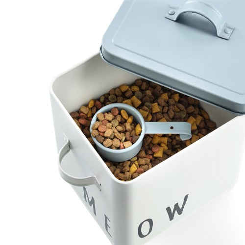 Futterdose "Meow", Metall, weiß/blau / Maße: 23,4x16,2x18,5/21 cm