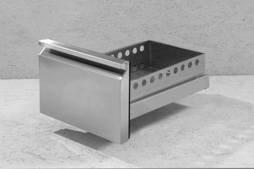 Schubladen für Untertisch-Set, mit Führungen - 2er Set. Gehäuse innen und außen aus hochwertigem Edelstahl,