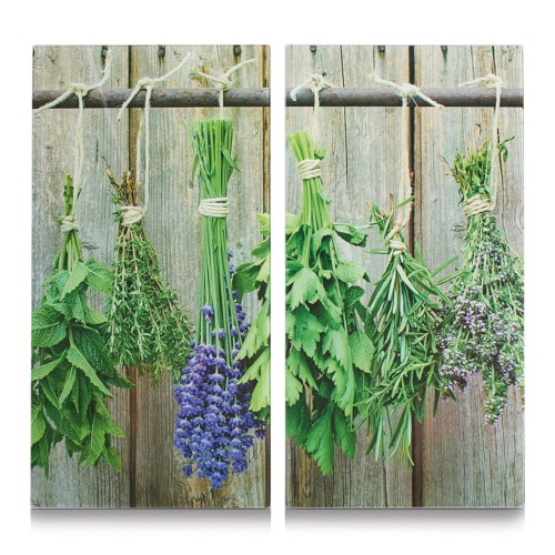 Zeller Herdabdeck-/Schneideplatten Kräuter, 2-er Set, Glas 30x52 cm