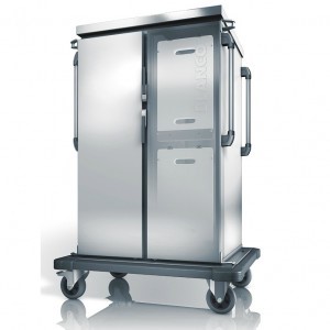 BLANCO Tablett-Transportwagen, doppelwandig, isoliert, 2 Flügeltüren / 2 Schrankräume, 4 stahlverzinkte Rollen Ø 160 mm, 2 Bockrollen und 2