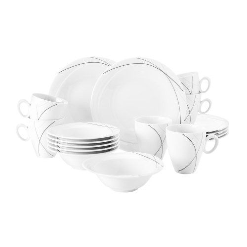 Seltmann Frühstück-Set 18-teilig I, rund mit Relief, Form: Trio, weiss1381 Highline, hohe Kantenschlagfestigkeit, Made in Germany