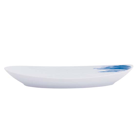 Platte oval coup 38 cm - Form: Simply Coup -, Dekor 79930 Pinselstriche blau - aus Porzellan., Hersteller: Eschenbach. "Made in Germany".