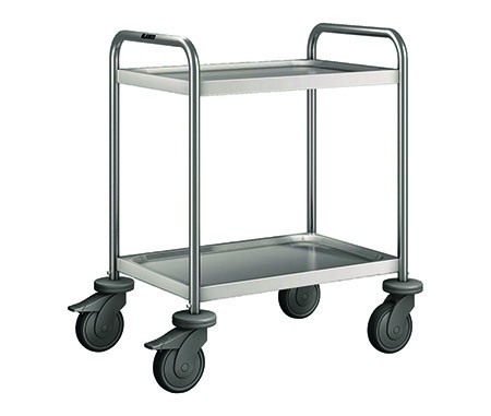 BLANCO Servierwagen aus rostfreiem Edelstahl mit stahlverzinkten Rollen, 4 Lenkrollen Ø 125 mm, davon 2 mit Feststeller, Maße der Borde: 2 Borde