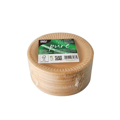 100 Teller, Pappe "pure" rund Ø 15 cm braun von PAPSTAR