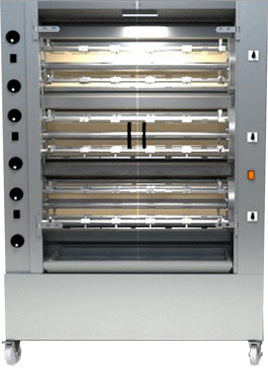 SARO Hähnchengrill Gas Modell 12MR Made in Europe - Einzelne Drehteller mit Spießen, die sich um sich selbst drehen - Optional mit