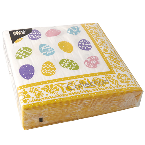 50 Servietten, 3-lagig 1/4-Falz 40 cm x 40 cm "Coloured Eggs" von PAPSTAR