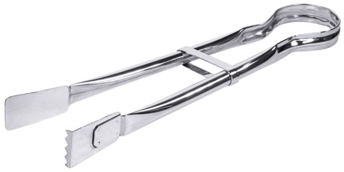 Grillzange aus Edelstahl, hochglänzend, mit Rohrgriff, eine gezahnte Zangenfläche erleichtert das Greifen, schwere Qualität Länge: