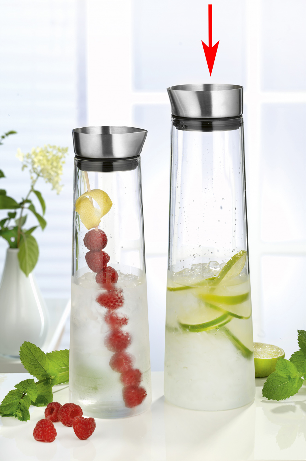 Blomus Wasserkaraffe FRESH, Inhalt: 1,5 Liter, Höhe: 345 mm, Glas-Edelstahl-Kombination.