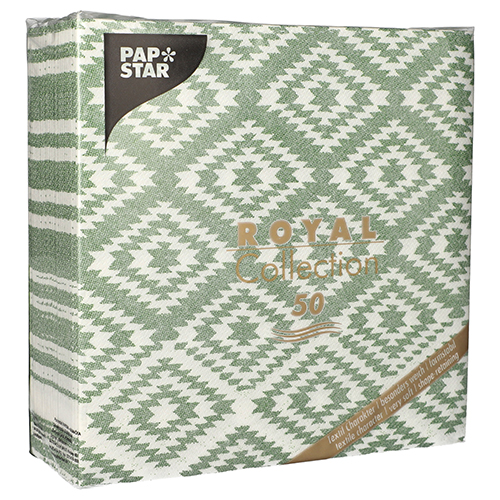 50 Servietten "ROYAL Collection" 1/4-Falz 40 cm x 40 cm dunkelgrün "Ethnic Look" von PAPSTAR