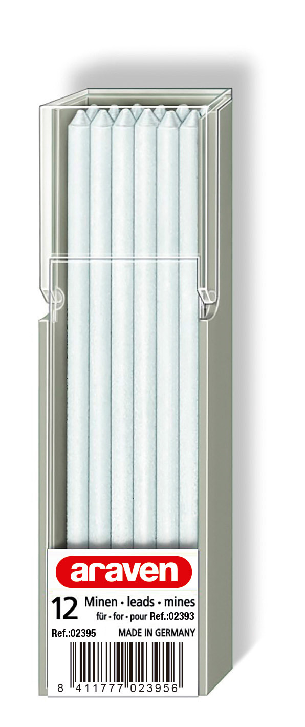 ARAVEN Minen zum Nachfüllen vom ARAVEN Druckstift in weißer Farbe, es sind 12 Minen in der Packung vorhanden