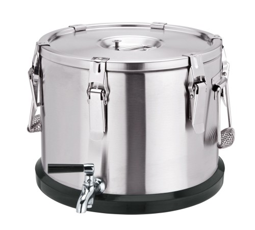 Thermogetränkebehälter. Chromnickelstahl. mit 6 Verschlussklammern und Fallgriffen,