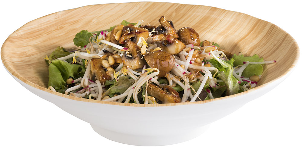 Schale -BAMBOO- Ø 30,5 cm, H: 8,5 cm Melamin innen: Bambusoptik außen: weiß 2 Liter spülmaschinengeeignet stapelbar nicht