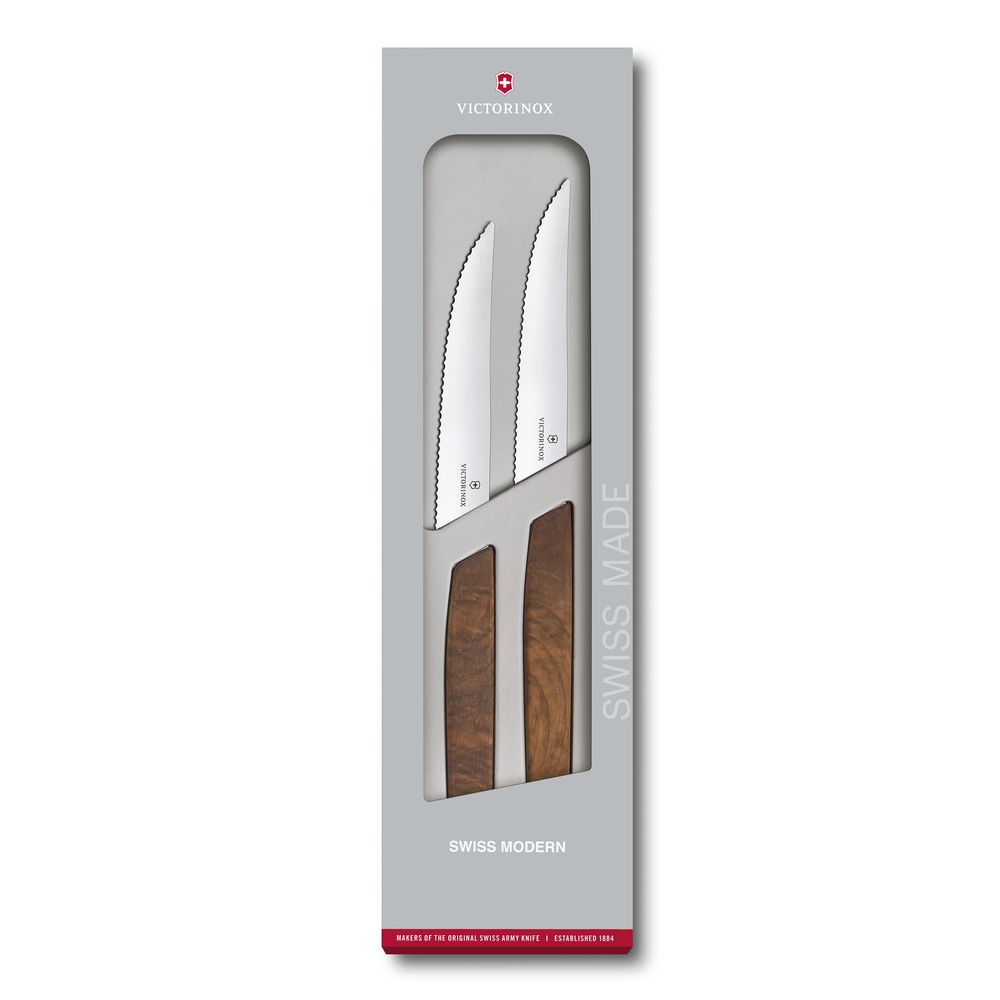 Victorinox SwissModern Steakm.-Set, 2-teil., Wellens.,12cm,Nussb.,Geschenks.