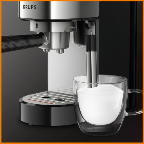 KRUPS Virtuoso Espresso Siebträgermaschine, schlankes und kompaktes Design im Edelstahl-Look, Kaffee- und Cappuccino-Maschine, rasche