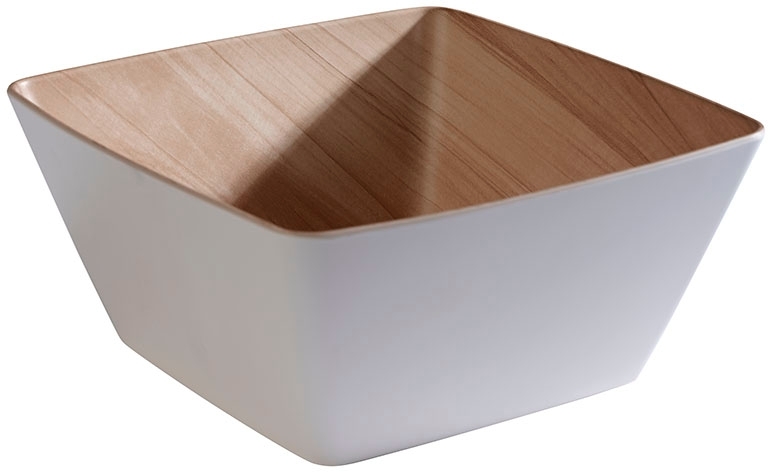 Schale -FRIDA- 25 x 25 cm, H: 12 cm Melamin innen: Holzoptik außen: weiß 3,5 Liter spülmaschinengeeignet stapelbar nicht