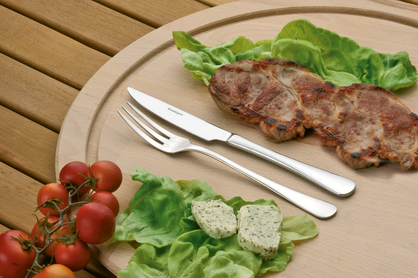 Steakmesser / Pizzamesser SYLVIA, Chrom-Stahl, poliert, Länge: 22,5 cm. Mit Wellenschliff.