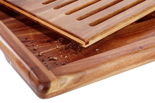 GN 1/1 Brotschneidebrett 53 x 32,5 cm, H:2 cm Holz, Akazie herausnehmbares Krümelfach auf 4 Antirutschfüßen stehend -AKAZIA-
