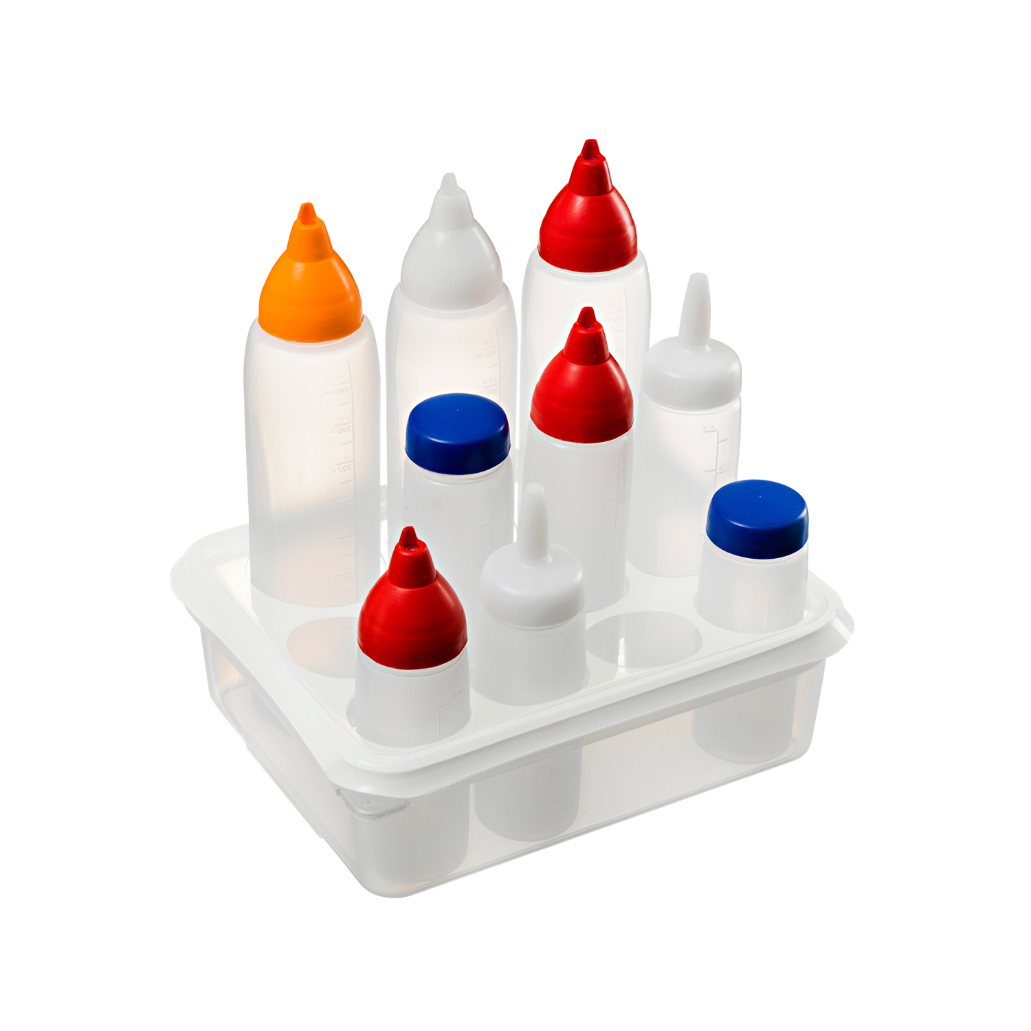 ARAVEN Gestell GN 1/2 für 11 Saucenspender, vereinfacht den Transport und sorgt für einen aufgeräumten Arbeitsbereich