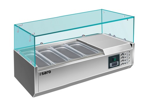 SARO Aufsatzkühlvitrine Modell EVRX 1200/380 - Material: (Gehäuse) Edelstahl; Glasaufsatz - Ideal in Kombination mit unseren Pizzatischen -