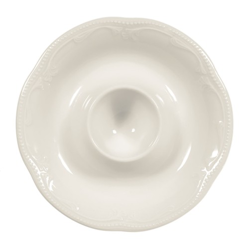 Seltmann Eierbecher mit Ablage, rund mit Relief, Form: Rubin, weiss cream, hohe Kantenschlagfestigkeit, Made in Germany