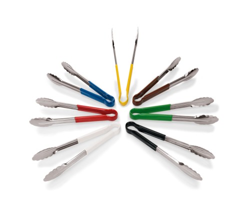 HACCP Universalzange. Chromnickelstahl. mit farbigem Kunststoffgriff.