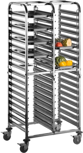 SARO Regalwagen für 1/1 GN-Behälter Modell LIAM DUO - Material: Chromnickelstahl - Für max. 36 x 1/1 GN-Behälter - Tablettschienen mit