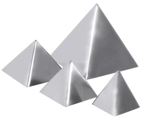 Pyramidenform aus Edelstahl, hochglänzend, Materialstärke 1,0 mm, schwere Qualität Fläche: 12 cm x 12 cm, Höhe: 12 cm,